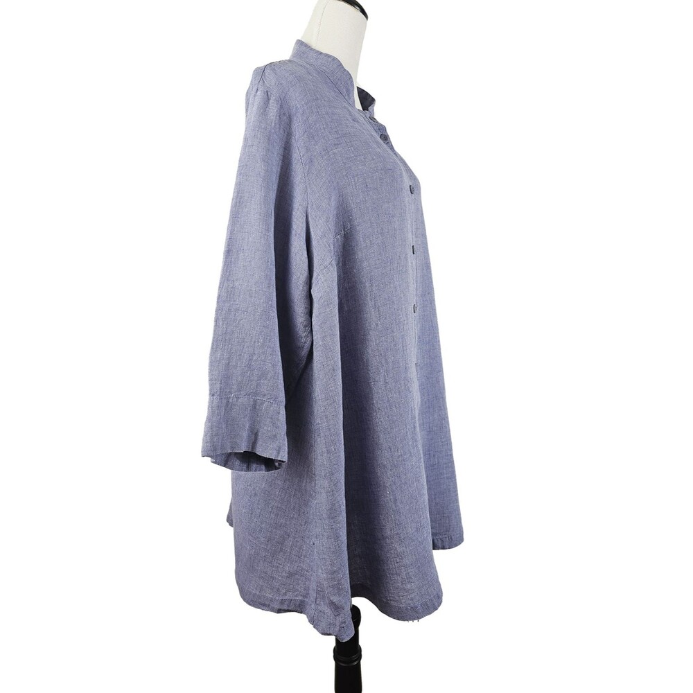 Flax 1G size 18/20 Light Blue Linen Oversized Classic Lagenlook Button Down - Picture 2 of 6